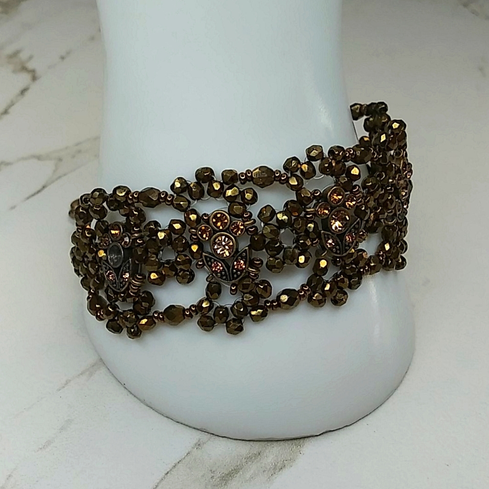 Carole Vintage Gold Shiny Beaded Gem Bracelet